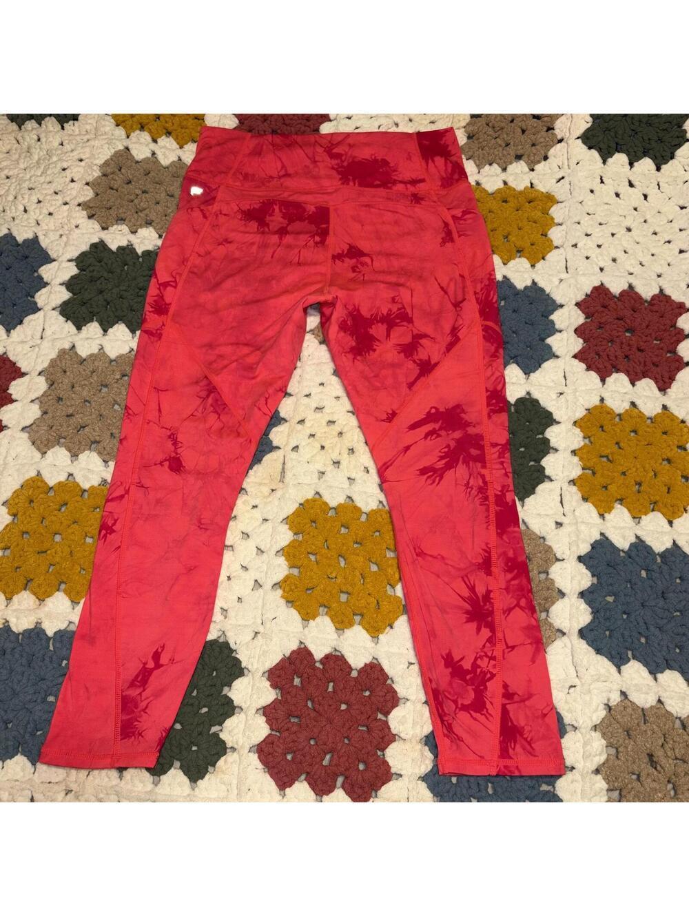 Fabletics Oasis Purelux High Waist Red Leggings Size Med 7-8 Workout Pockets